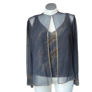 JKara 90’s Vintage Beaded Black & Gold Tank and Cardigan Beaded Set